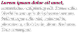 Lorem ipsum dolor sit amet, consectetuer adipiscing elit. Donec odio. Morbi in sem quis dui placerat ornare. Pellentesque odio nisi, euismod in, pharetra a, ultricies in, diam. Sed arcu. Cras consequat.